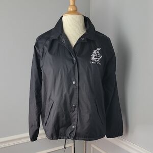 DARK SEAS Black White Pirate Ship Graphic Full Snap Closure Windbreaker Jacket S